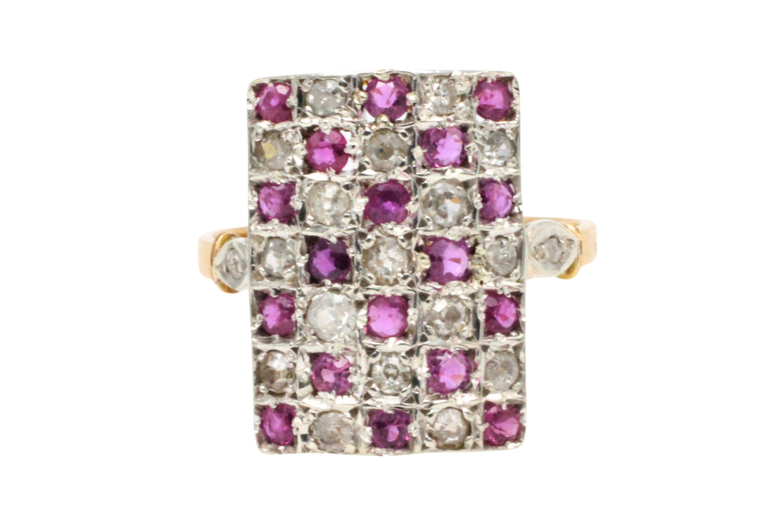 Art Deco ruby and diamond checker board ring