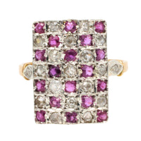 Art Deco ruby and diamond checker board ring