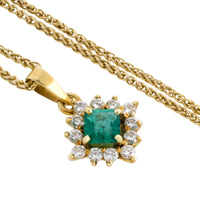 Emerald and diamond pendant in 14 carat gold-Pendants-The Antique Ring Shop