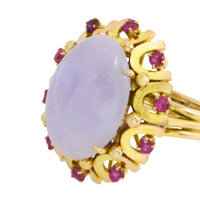 Cabochon lavender jade and ruby ring-Vintage Rings-The Antique Ring Shop