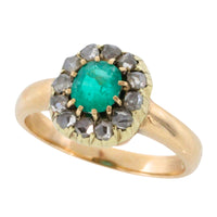 Emerald and rose diamond ring in 14 carat gold-Antique rings-The Antique Ring Shop