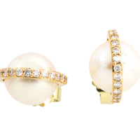 Pearl studs with diamond halos-Earrings-The Antique Ring Shop