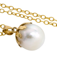 Pearl pendant and chain in 14 carat gold-Pendants-The Antique Ring Shop