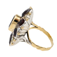 Vintage garnet and pearl ring in 14 carat gold and silver