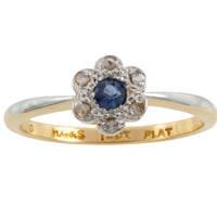 Edwardian rose diamond and sapphire cluster ring