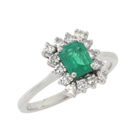 Emerald and diamond white gold ring-engagement rings-The Antique Ring Shop