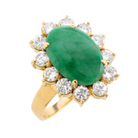 18 carat diamond and jade cluster ring-Vintage Rings-The Antique Ring Shop