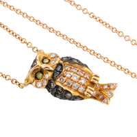 Diamond owl pendant in 18 carat rose gold-Pendants-The Antique Ring Shop
