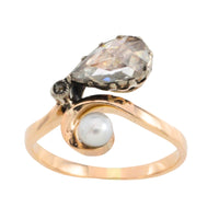 Rose diamond and pearl ring in 14 carat gold and silver