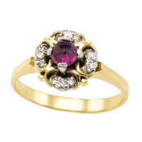 Ruby and diamond cluster ring in 18 carat gold-Vintage Rings-The Antique Ring Shop