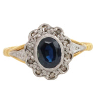 Vintage sapphire and rose diamond ring in 18 carat gold and platinum-engagement rings-The Antique Ring Shop