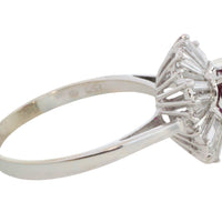 Baguette diamond and ruby ring in white gold