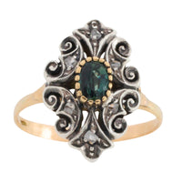 Sapphire and rose diamond ring in silver and gold