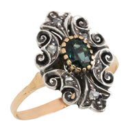 Sapphire and rose diamond ring in silver and gold