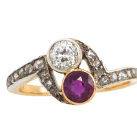 Ruby and diamond Toi et Moi ring