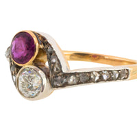 Ruby and diamond Toi et Moi ring