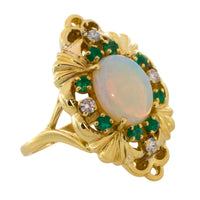 Opal emerald and diamond marquise ring