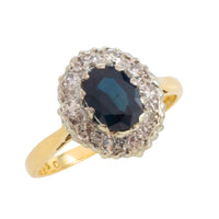 Vintage sapphire and diamond clsuter ring in 18 carat gold