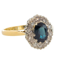 Vintage sapphire and diamond clsuter ring in 18 carat gold