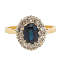 Vintage sapphire and diamond clsuter ring in 18 carat gold