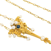 Art Nouvea pendant with pearls and sapphire-Pendants-The Antique Ring Shop