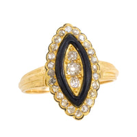 Antique marquise diamond ring with onyx and enamel