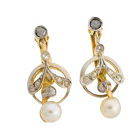 Pearl and rose diamond earrings in 18 carat gold