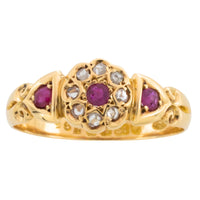 Edwardian ruby and rose cut diamond cluster ring from 1906