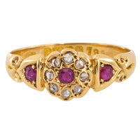 Edwardian ruby and rose cut diamond cluster ring from 1906