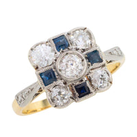 Art Deco old cut diamond and sapphire ring