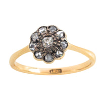 Edwardian old cut and rose cut diamond cluster ring