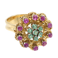 Emerald and ruby cluster ring