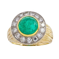 Emerald and diamond ring in 14 carat gold-Rings-The Antique Ring Shop