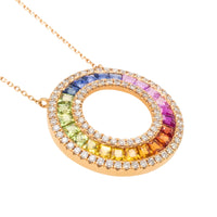 Multi colored carre cut sapphire and diamond pendant