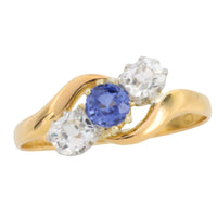 Victorian sapphire and old cut diamond swirl ring