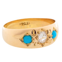 Victorian old cut diamond and turquoise gypsy ring