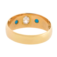 Victorian old cut diamond and turquoise gypsy ring