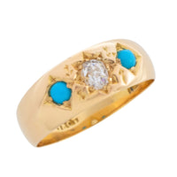 Victorian old cut diamond and turquoise gypsy ring
