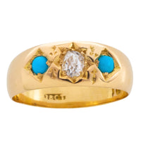 Victorian old cut diamond and turquoise gypsy ring
