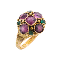 Victorian garnet and emerald cluster ring