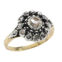 Rose diamond cluster ring in silver and gold