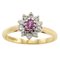 Vintage roze saffier en diamanten ring