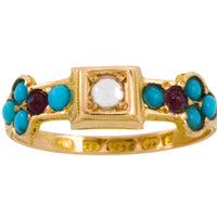 Victorian rose diamond, ruby and turquise ring from 1874