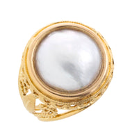 18 carat gold ring with mabe pearl-Vintage Rings-The Antique Ring Shop