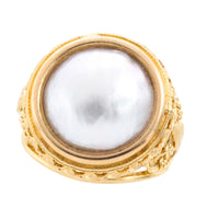 18 carat gold ring with mabe pearl-Vintage Rings-The Antique Ring Shop