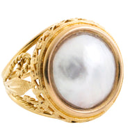 18 carat gold ring with mabe pearl-Vintage Rings-The Antique Ring Shop