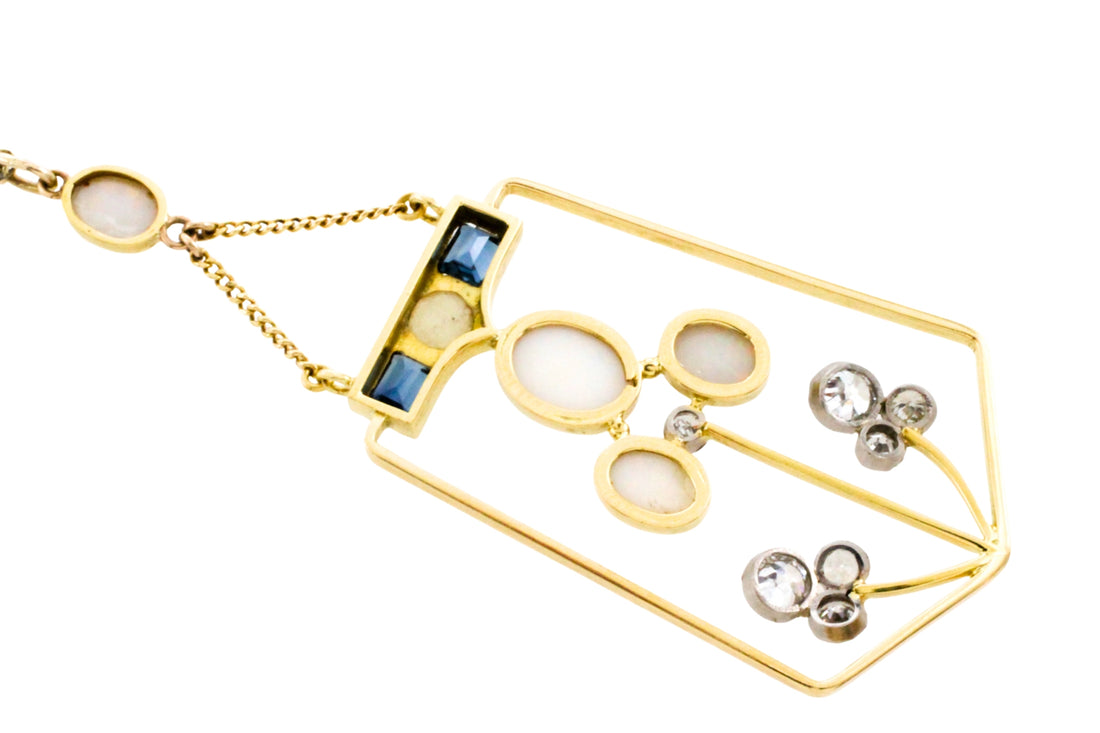Edwardian diamond, opal, sapphire and pearl pendant-Pendants-The Antique Ring Shop