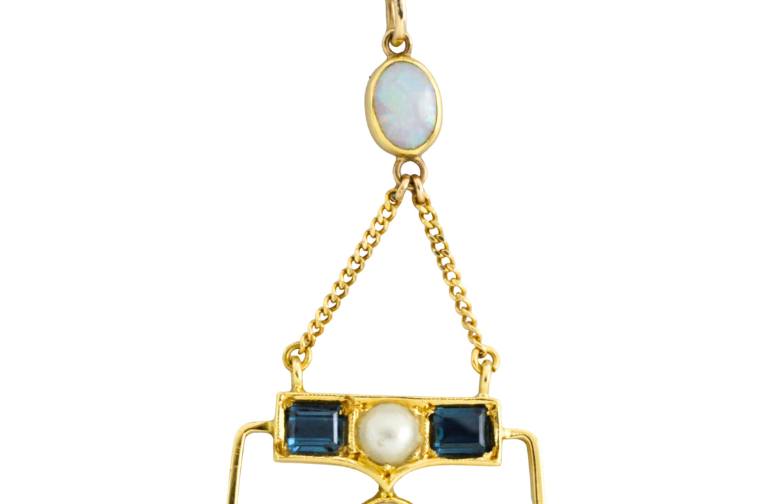 Edwardian diamond, opal, sapphire and pearl pendant-Pendants-The Antique Ring Shop