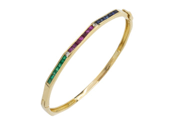 Emerald, ruby, sapphire and diamond bracelet-Bracelets-The Antique Ring Shop