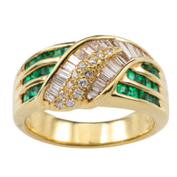 Baguette and brilliant cut diamond ring with emeralds-vintage rings-The Antique Ring Shop